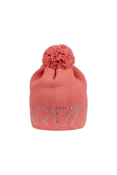 Coarse knit beanie with rhinestone lettering