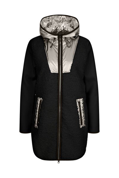 Long jacket made of cool material mix and generous hood