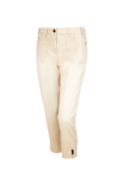Straight 7/8 trousers with fashionable fringe detail on the hem