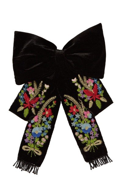 Velvet bow with flower embroidery