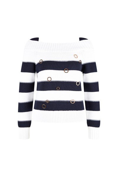 Summery chunky knit jumper with striped pattern
