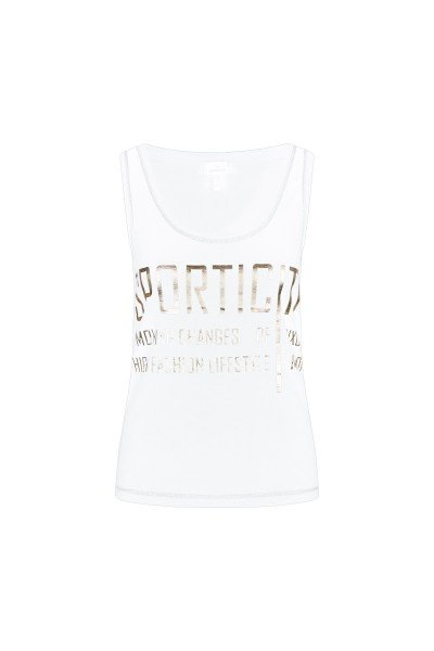 Top with modern metallic print at the front