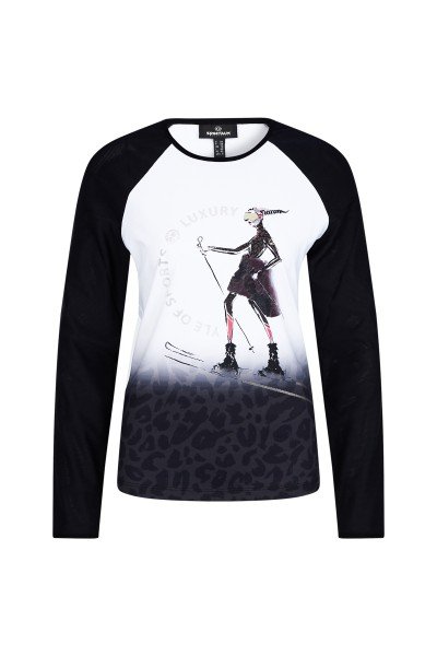  Long-sleeved shirt with raglan sleeves made of mesh jersey and a fashionable print in the front part