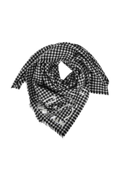 Wool scarf with houndstooth pattern and sporty foil print