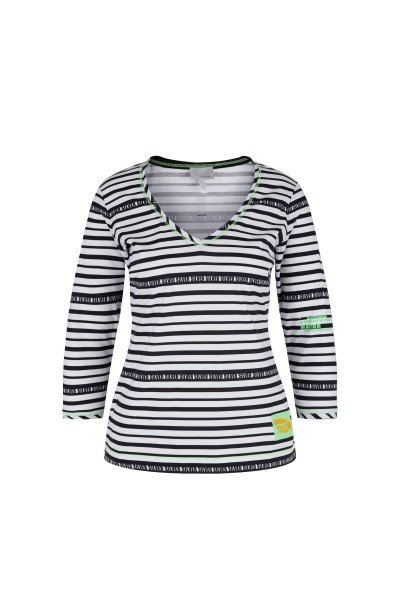 Loose-fitting ¾ sleeve shirt in fashionable striped print with color accents 