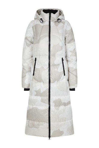 Padded camouflage coat with artful topstitching
