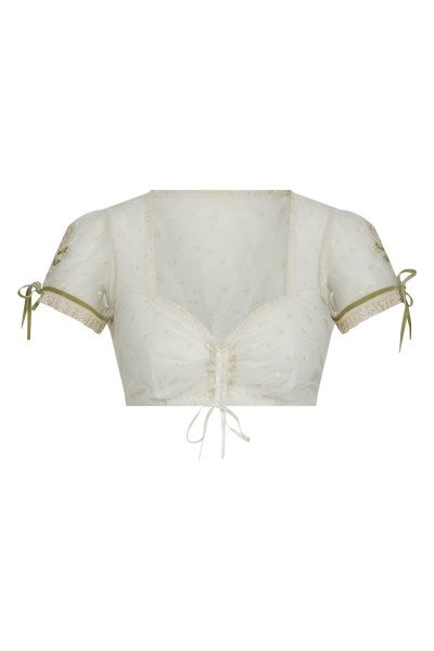 Romantic dirndl blouse with intricate cross embroidery on the sleeve