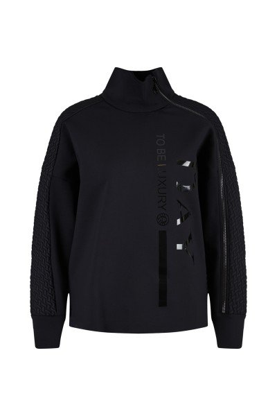 Sweatshirt with patent transfer and asymmetrical zipper