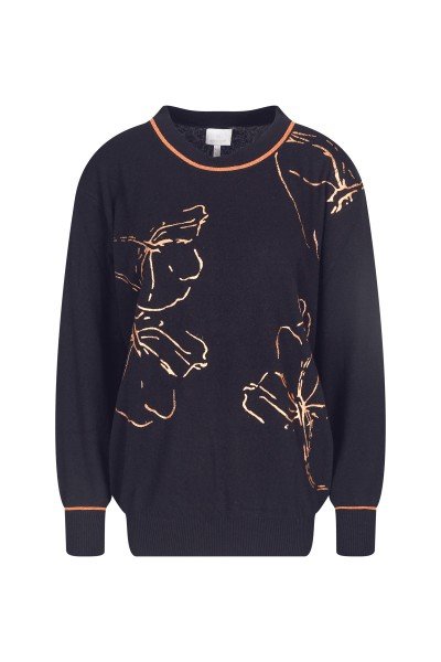 Loose knit jumper in fine cashmere quality and fashionable foil print