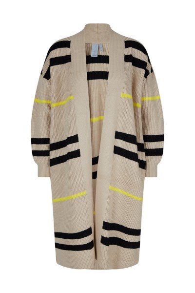 Long loose-fitting knitted coat with stripes