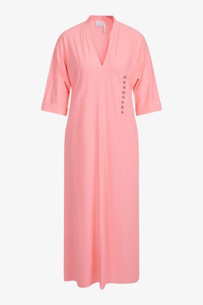V-neck dress with stand-up collar