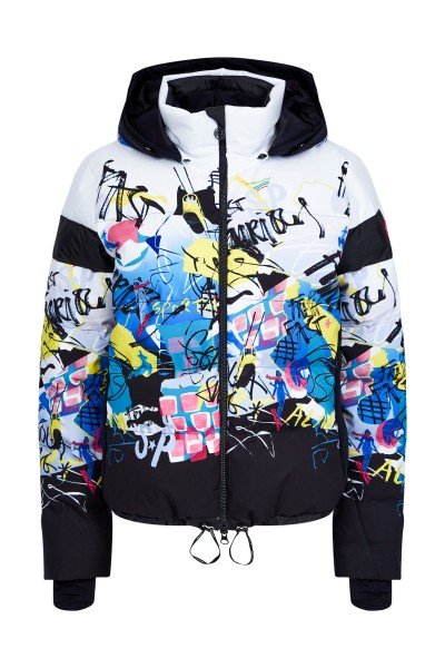 Down jacket with comic print