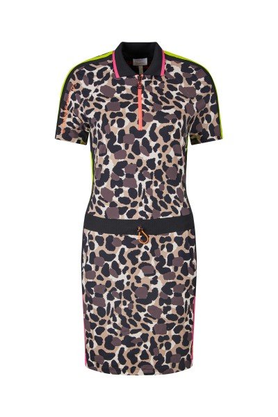 Figure-hugging golf dress with all-over leo-print and short raglan sleeves