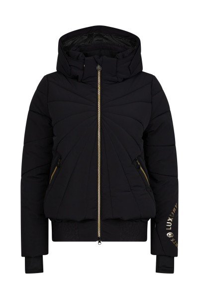 Fashionable ski jacket with rubber hem