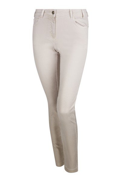 Skinny fit jeans with metallic foil print as a colour gradient on the trouser leg