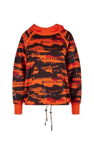 Casual sweatshirt with all-over camouflage print and rhinestones