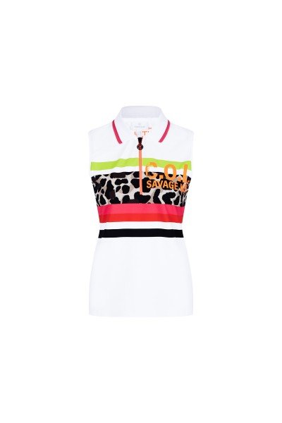 Sleeveless polo shirt made of high-quality piquee and fashionable print in the front