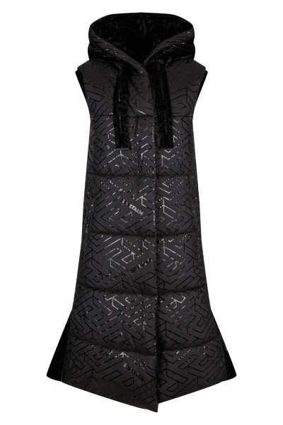 Sporty long vest printed patent nylon