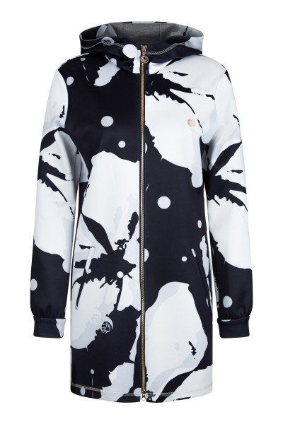 Sporty indoor coat in printed stretch fabric
