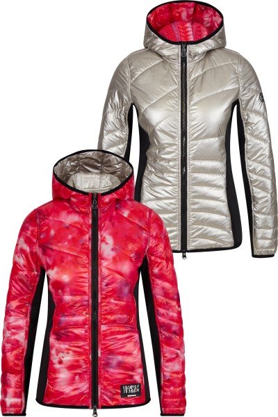 Colorful reversible jacket with a generous hood