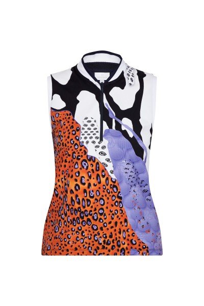 Sleeveless polo shirt with an exciting print on the front