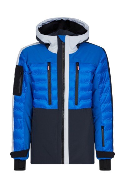 Hybrid ski jacket 4 way stretch and nylon with down