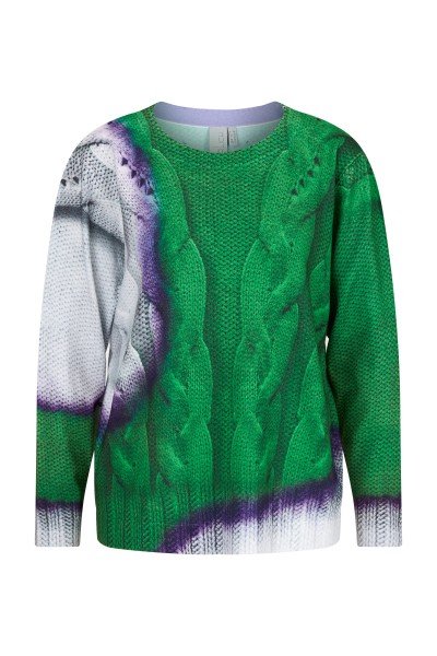  Casual sweater with a realistic cable knit tie-dye print