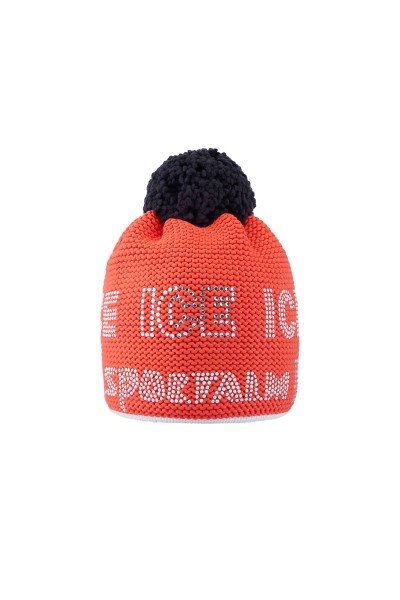 Chunky knit hat with rhinestone lettering motif
