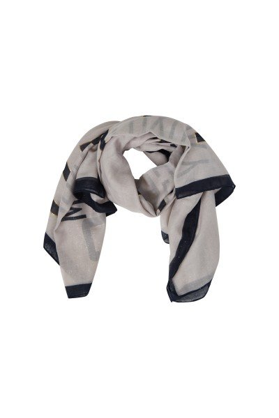 Trendy scarf with lettering and all-over metallic foil print