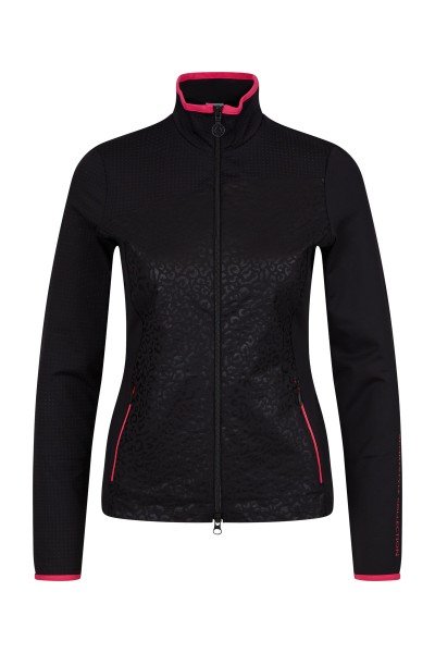 Body-hugging jersey jacket with perforated jersey and shimmering leo foil print