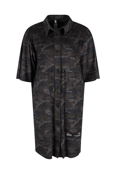 Casual shirt blouse dress with camouflage print made of faux suede leather