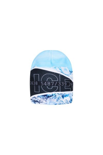 Sporty knitted hat with collection print motif