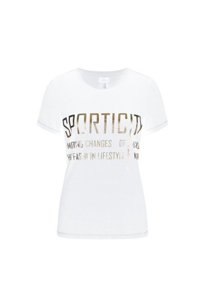 Sporty shirt with half sleeves and a modern metallic print