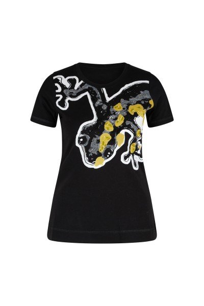T-Shirt mit Salamander-Motiv und Perlenstickerei