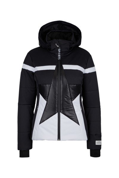 Padded ski jacket with zip off hood made of material mix