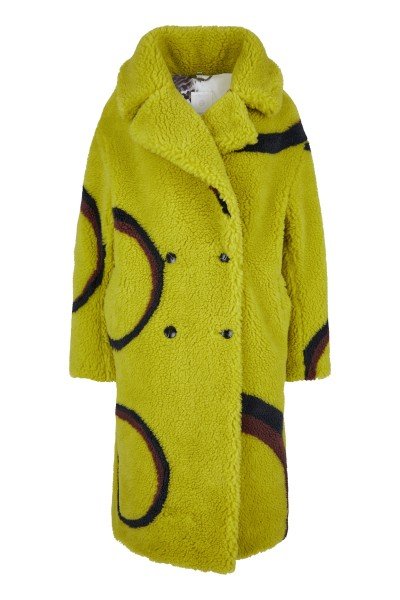 Cuddly plush coat with jacquard pattern