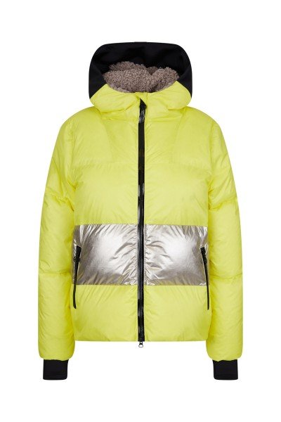 Real down jacket with metallic accent