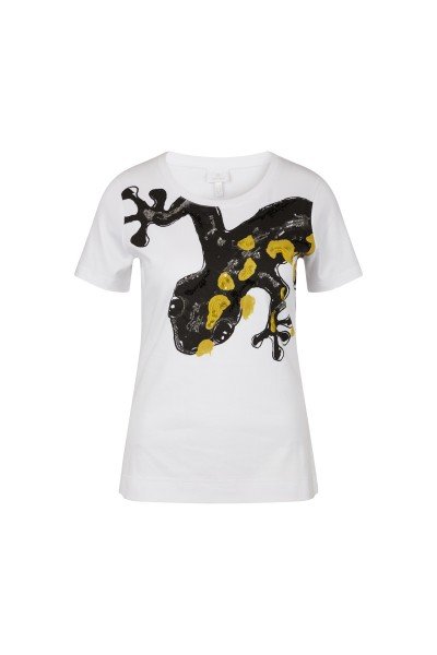 T-Shirt mit Salamander-Motiv und Perlenstickerei