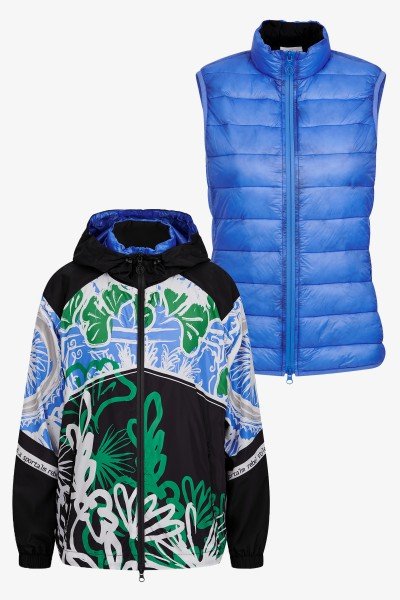 Outdoor jacket with hood and extra quilted waistcoat