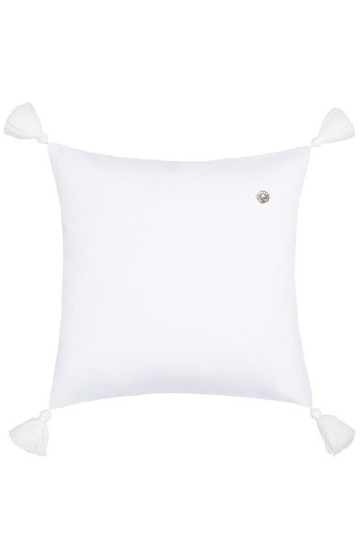 Decorative cushion cover with tassels at the corners