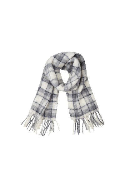 Scarf with a checked pattern and fringes
