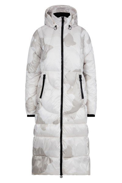 Padded camouflage coat with artistic topstitching