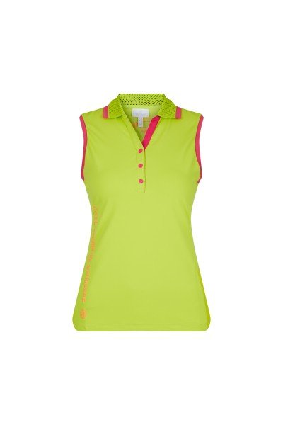 Sleeveless polo shirt with trendy transfer print