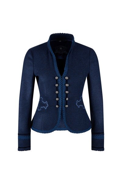 Waisted traditional jacket made of wool blend fabric and decorative button placket