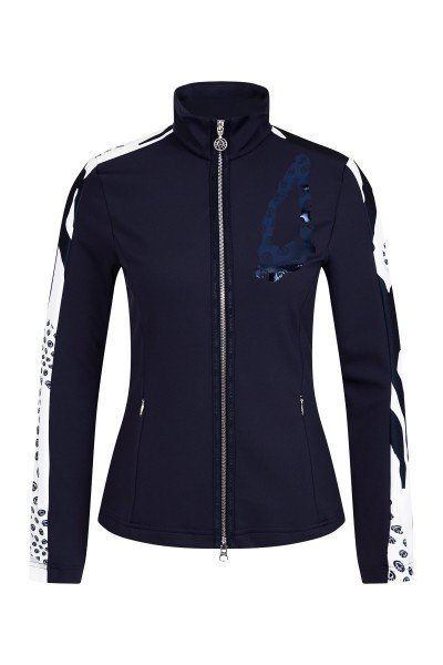 Narrow-fitting indoor jacket with a stand-up collar and fashionable transfer print