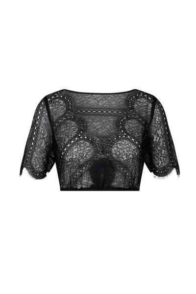 Noble traditional lace blouse with wrap neckline in V shape