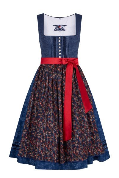 Charming dirndl with cotton hand print and velvet ribbons