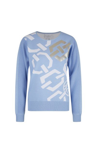 Fashionable sweater with jacquard design combined with foil print