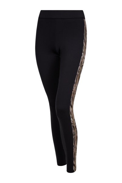 Narrow leggings with a leopard pattern on the side and golden metallic stripes