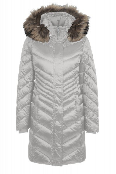 Hooded coat with down filling and real fur detail
